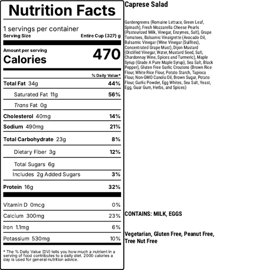 NUTRITION FACTS FOR CAPRESE SALAD