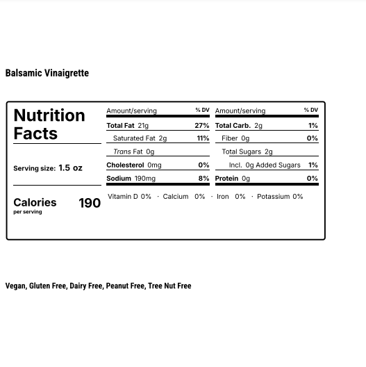 Nutrition Facts for dressing