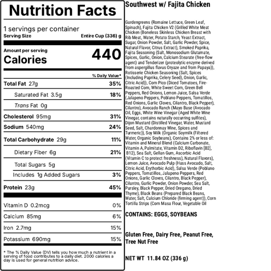 Southwest Salad w Chicken Nutrition Facts