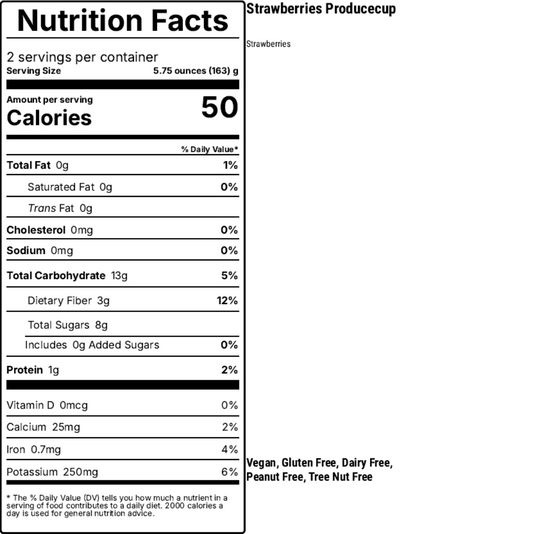 Nutrition facts label for strawberries on a white background