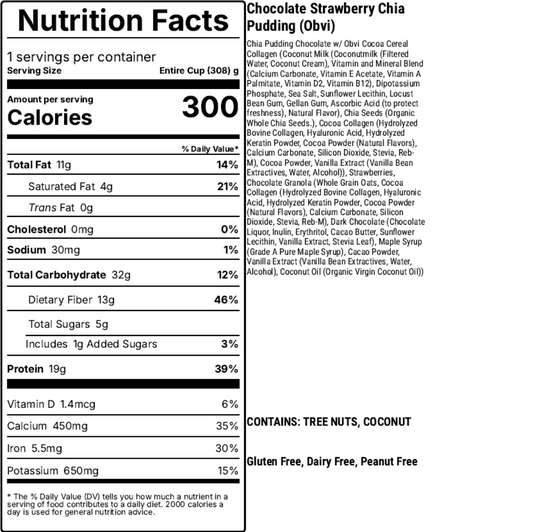 nutrition facts info for chocolate strawberry chia pudding