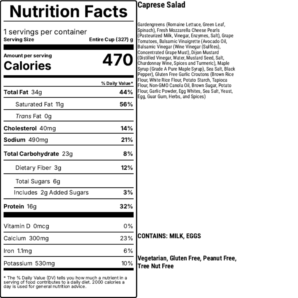 NUTRITION FACTS FOR CAPRESE SALAD