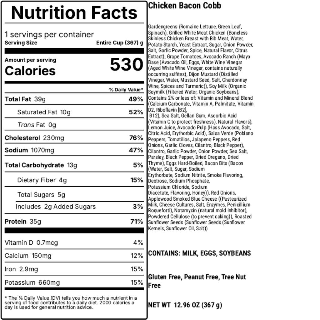 Chicken Bacon Cobb Nutrition Facts