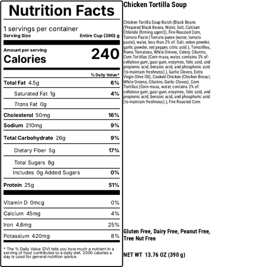 Nutrition Facts chicken Tortilla soup 