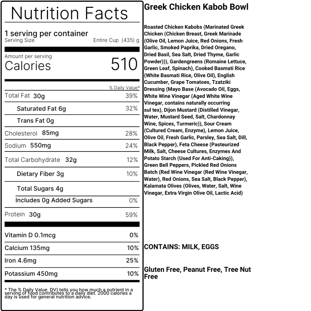 Greek Chicken Kabob Bowl