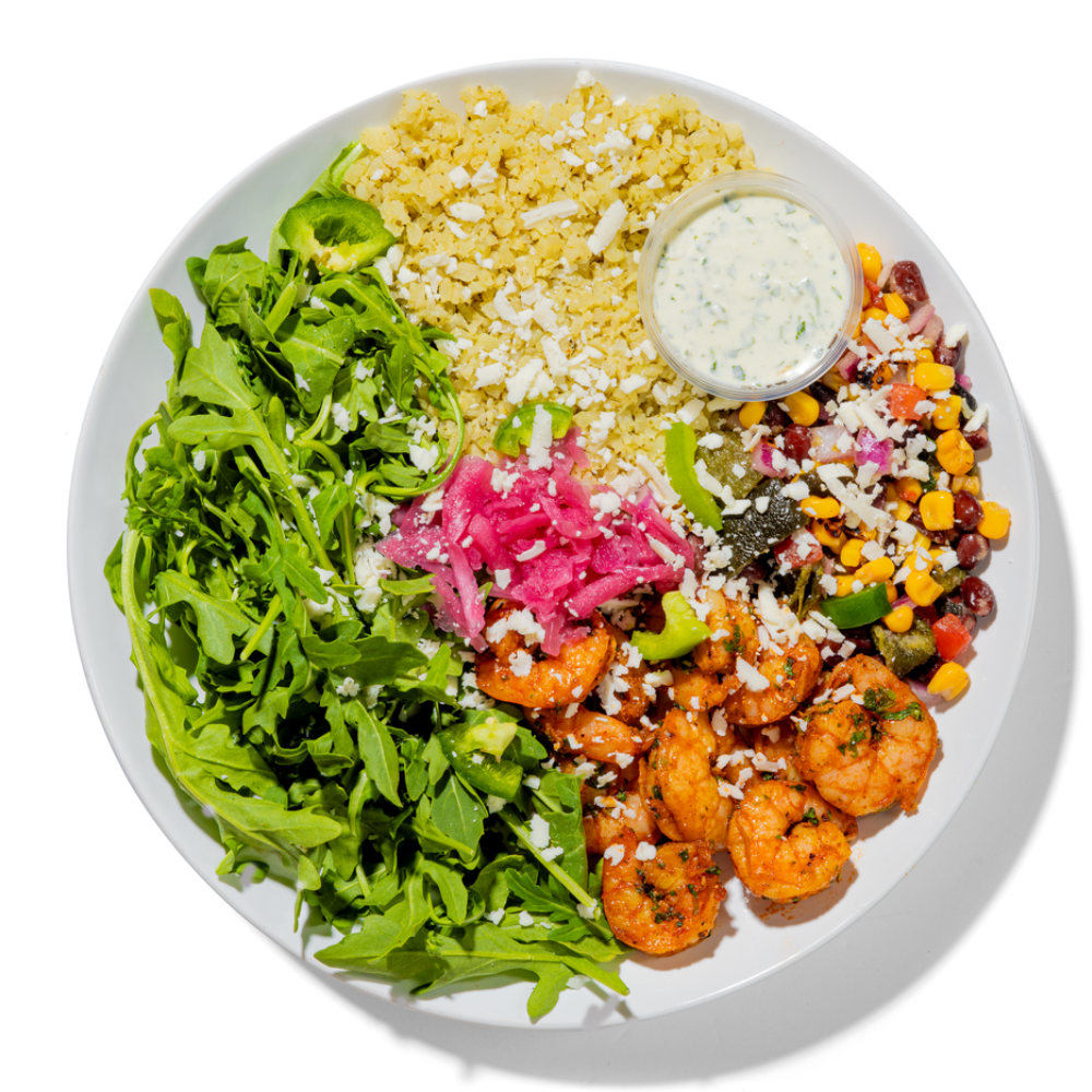 FRESH MEX WITH CILANTRO LIME SHRIMP FRESH READY TO EAT GARDENCUP SALAD PLATED PHOTO