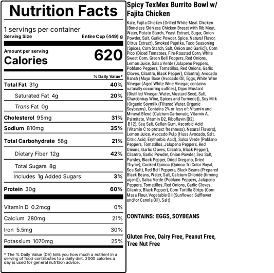 nutrition facts for spicy texmex bowl w chicken fresh ready to eat at Gardencup