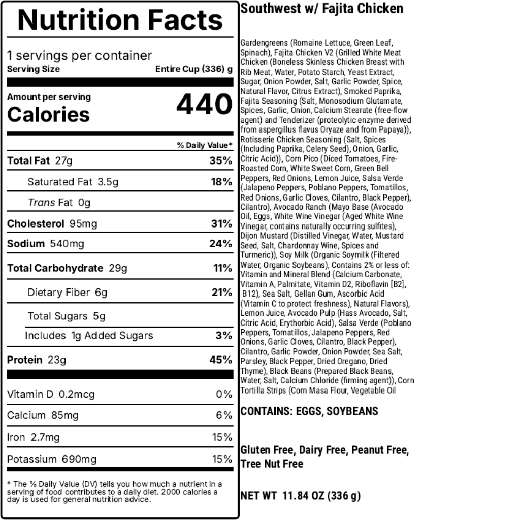 Southwest Salad w Chicken Nutrition Facts 